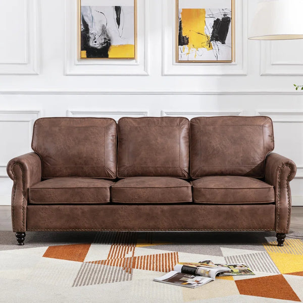 Traditional Faux Leather Sofa with Nailhead Trim