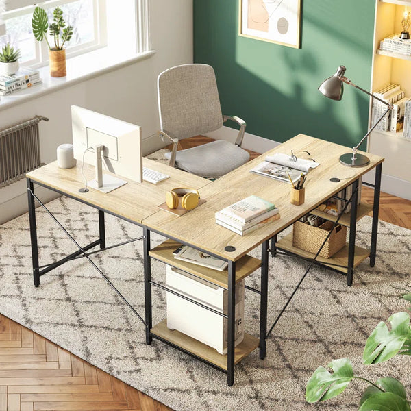 L-Shaped Computer Desk with Storage Shelves