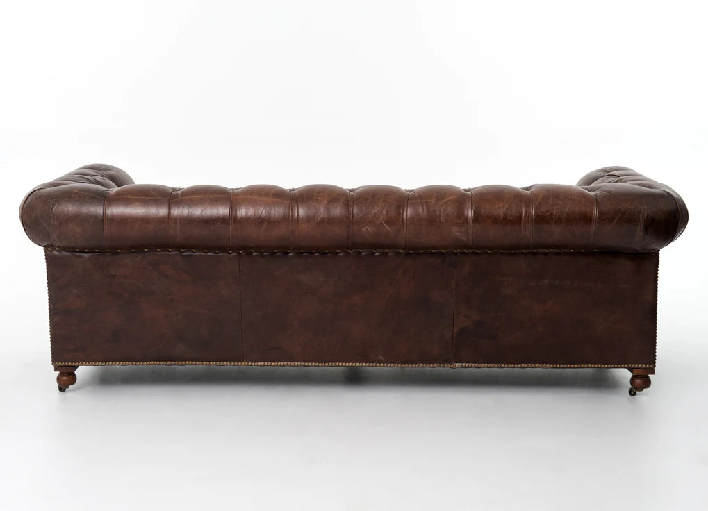 Chesterfield Style Leather Sofa in Cigar Brown Distressed Leather