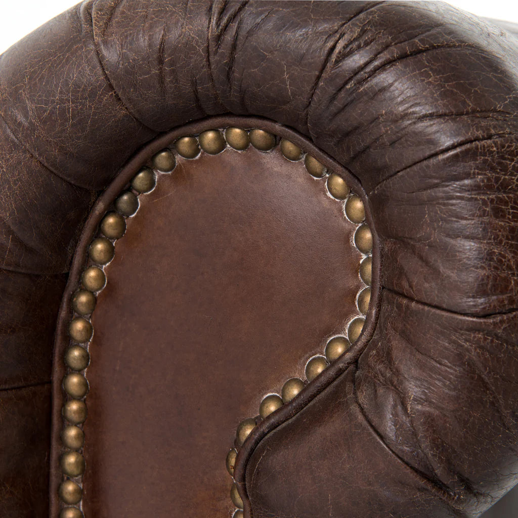 Chesterfield Style Leather Sofa in Cigar Brown Distressed Leather