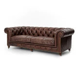 Chesterfield Style Leather Sofa in Cigar Brown Distressed Leather