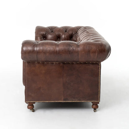 Chesterfield Style Leather Sofa in Cigar Brown Distressed Leather