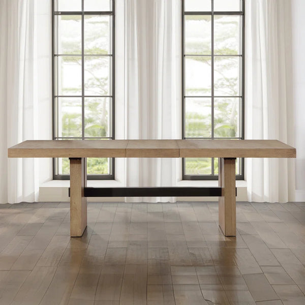 Extendable Trestle Dining Table – 78-96” Oak Finish