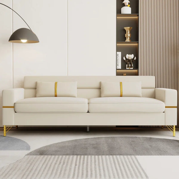 Modern Velvet Sofa with Golden Metal Legs